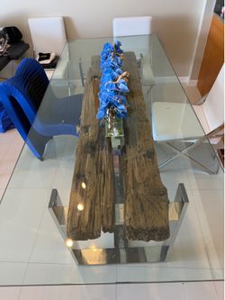 Luxury Modern Glass Dining Table with Sculptural Chrome Base