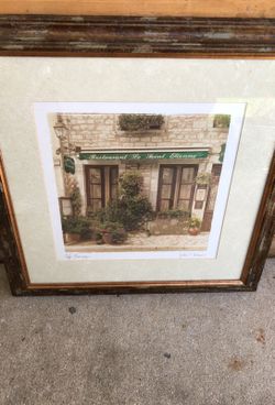 19 by 19 matted picture old time picture cafe bourgagne