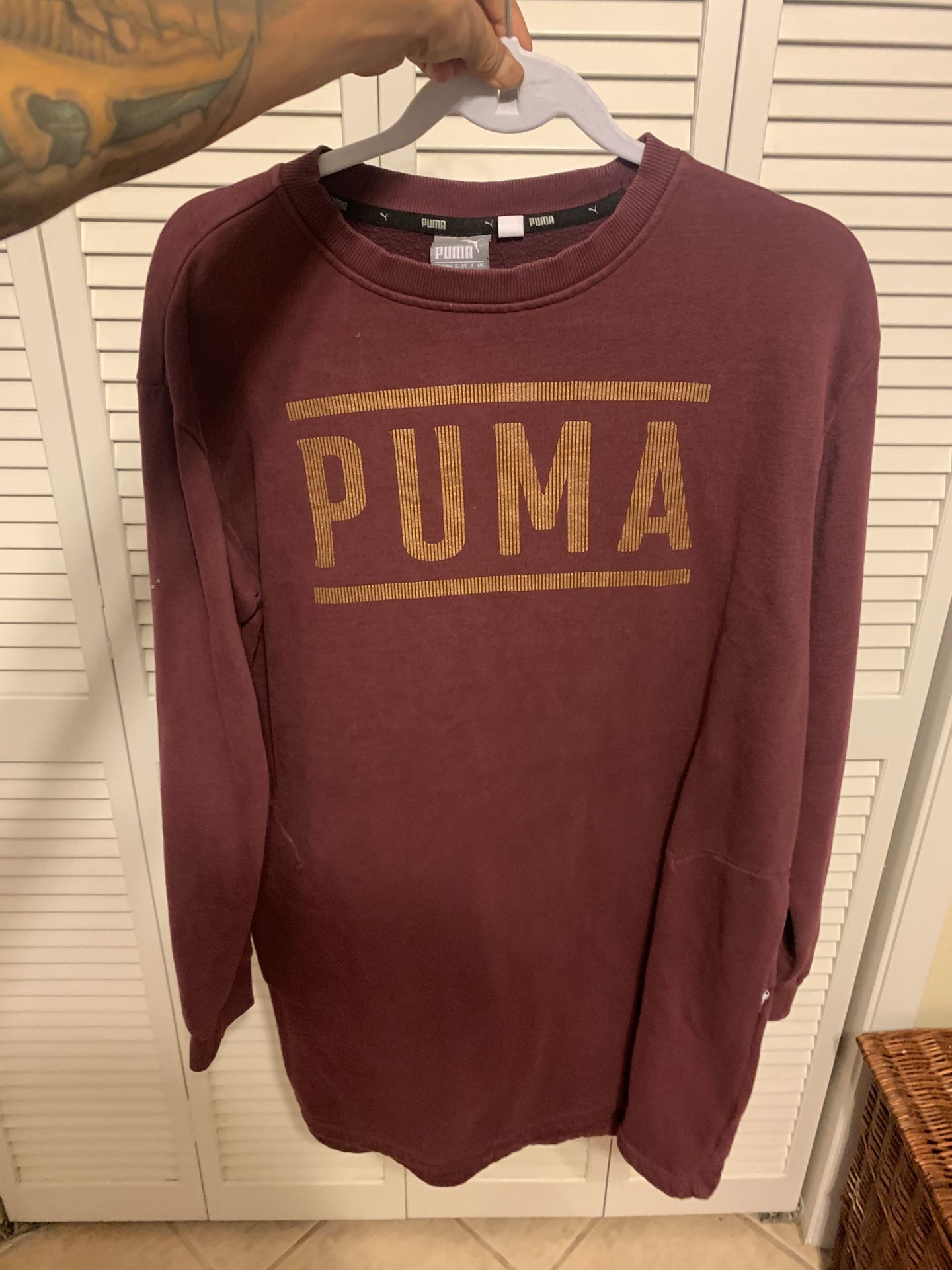 PUMA Womens Graphic Sweatshirt Jumper US/CAN Sz XL Burgundy Cotton AY09 Pre Owned Good Cond