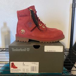 Timberland Junior 6”  PREMIUM DARK RED Nubuck Waterproof  Boots SZ 4 Youth