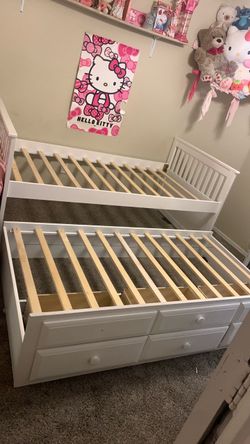White Twin Xl Trundle Bed Frame with Drawers