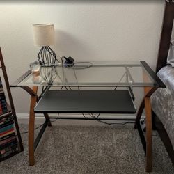 Glass Computer Desk with sliding keyboard drawer