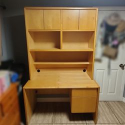 Light Brown Solid Wood Computer Desk with Upper Hutch (No Delivery)