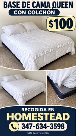 Queen Bed Frame with Mattress