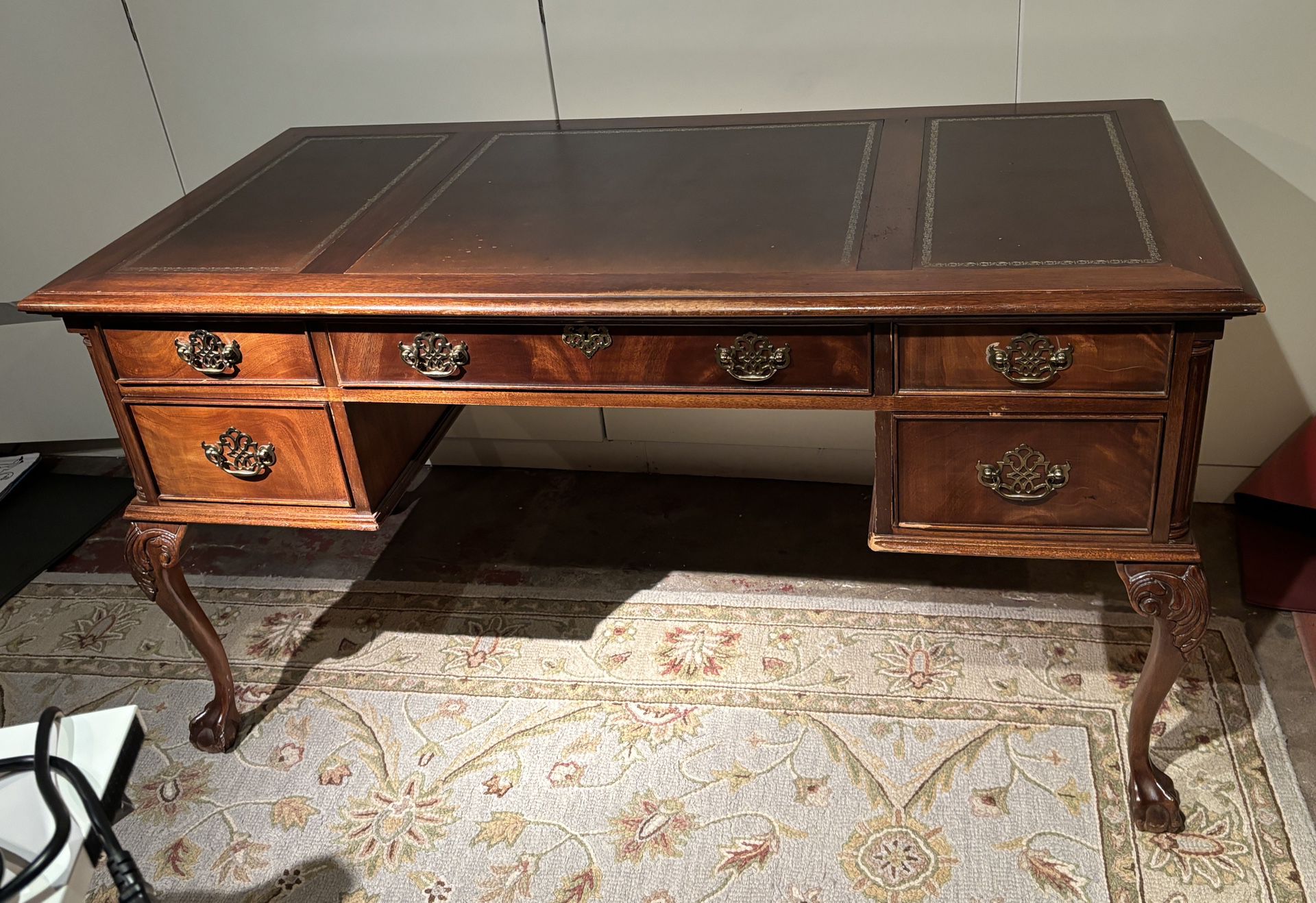 (Pending) Antique Mahogany Partners Desk solid wood leather top