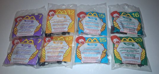 Vintage 1999 McDonald's Happy Meal Hot Wheels Lot of 8 Sealed w/Stickers (NASCAR, McLaren +)