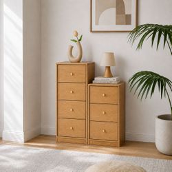 2-Pc / Solid Oak Multi-Drawer Storage Cabinet (4-Drawer & 3-Drawer Cabinet) [NEW] **NO ASSEMBLY Req**