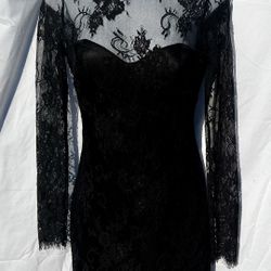 bebe, Black Lace Mini Dress – Long Sleeve Party/Cocktail Dress, 6