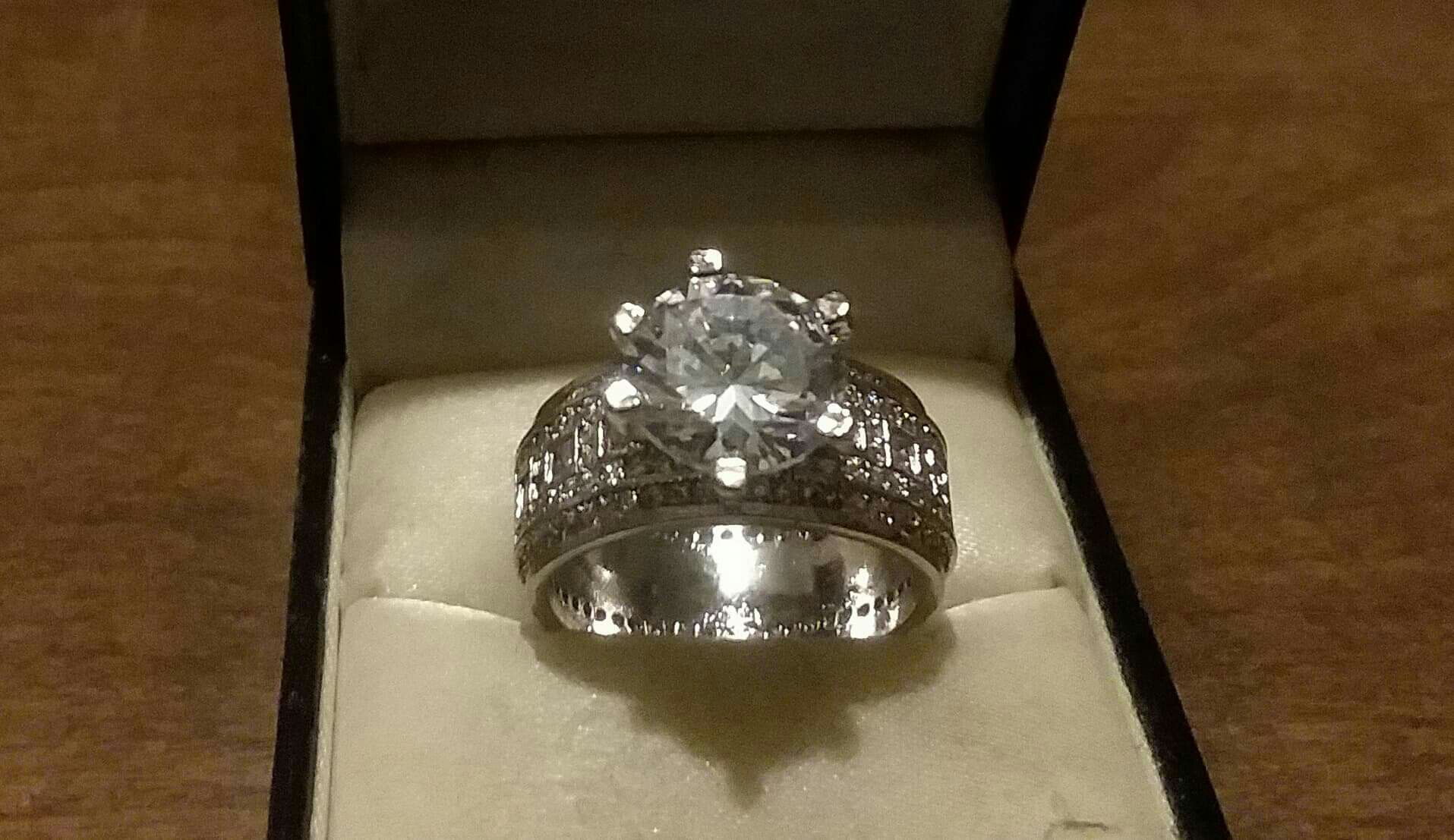 Brand New White Gold Bonded SS 5CTW CZ Wedding Ring.