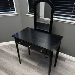 Black Vanity with Mirror with Plug in/USB Station