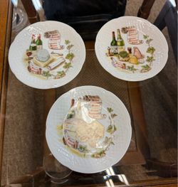 Porcelaine De Limoges France Canape Wine Cheese Plates Lot Of 3