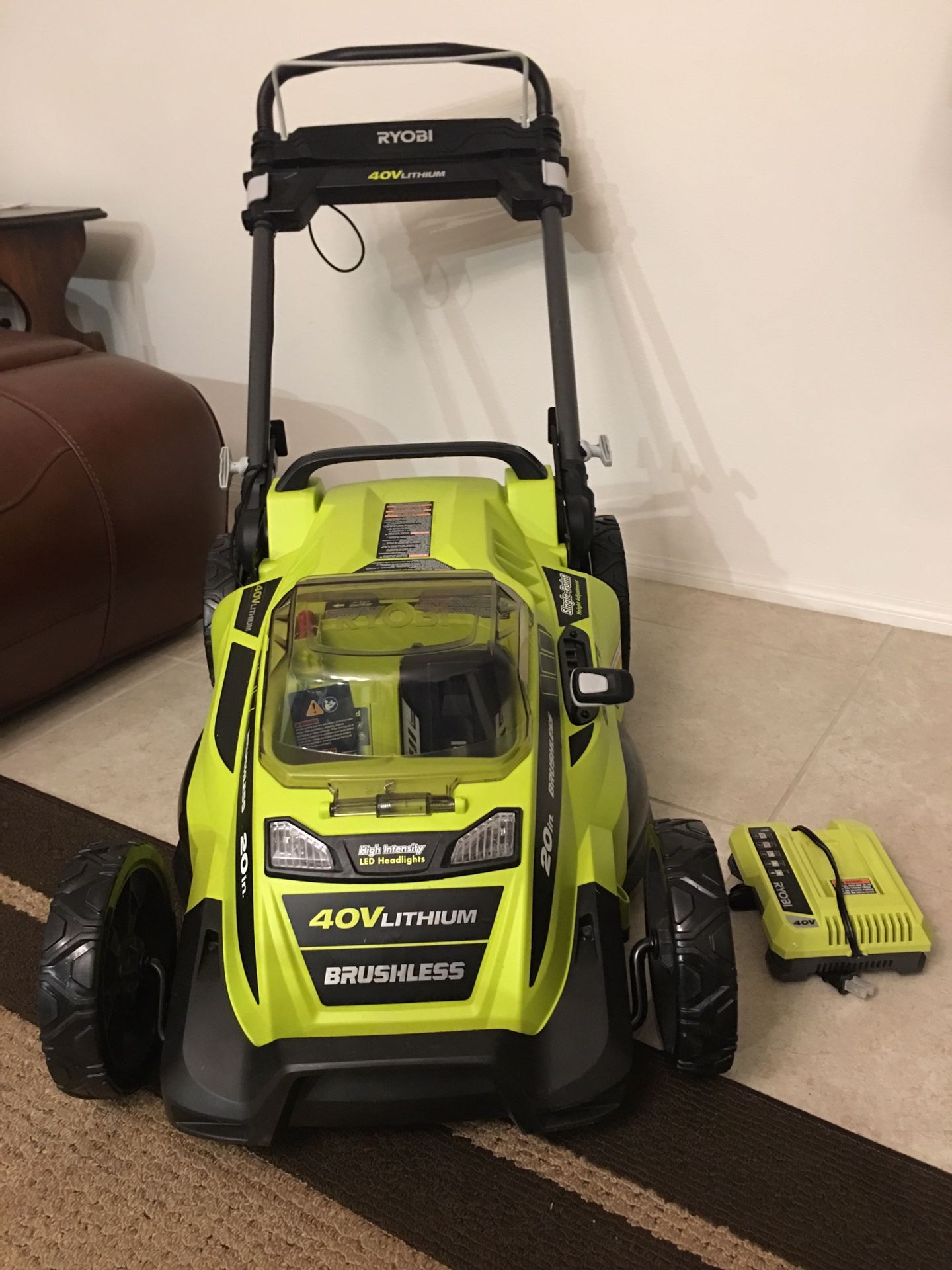 NEW Ryobi 20 in. 40-Volt Brushless Lithium-Ion Cordless Battery Walk Behind Push Lawn Mower - 5.0 Ah Battery/Charger Included