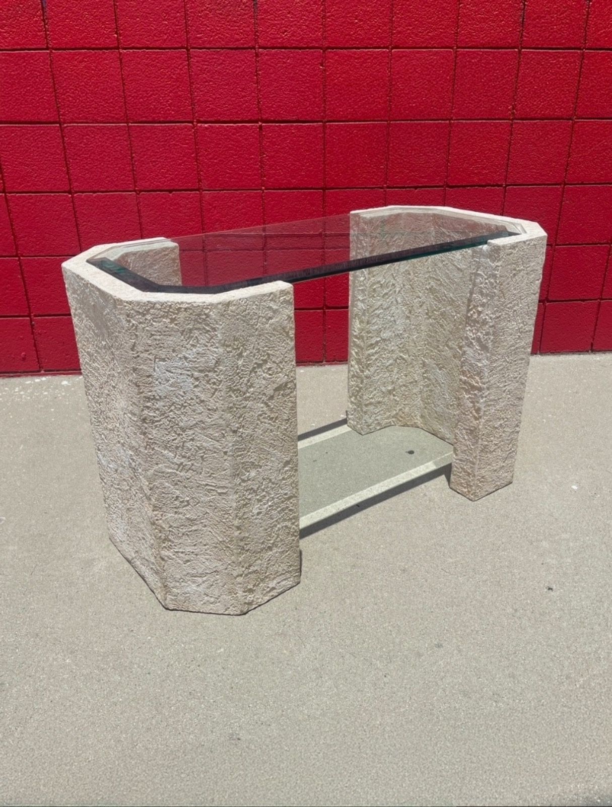 1980s Postmodern Lane Plaster & Glass Console Table