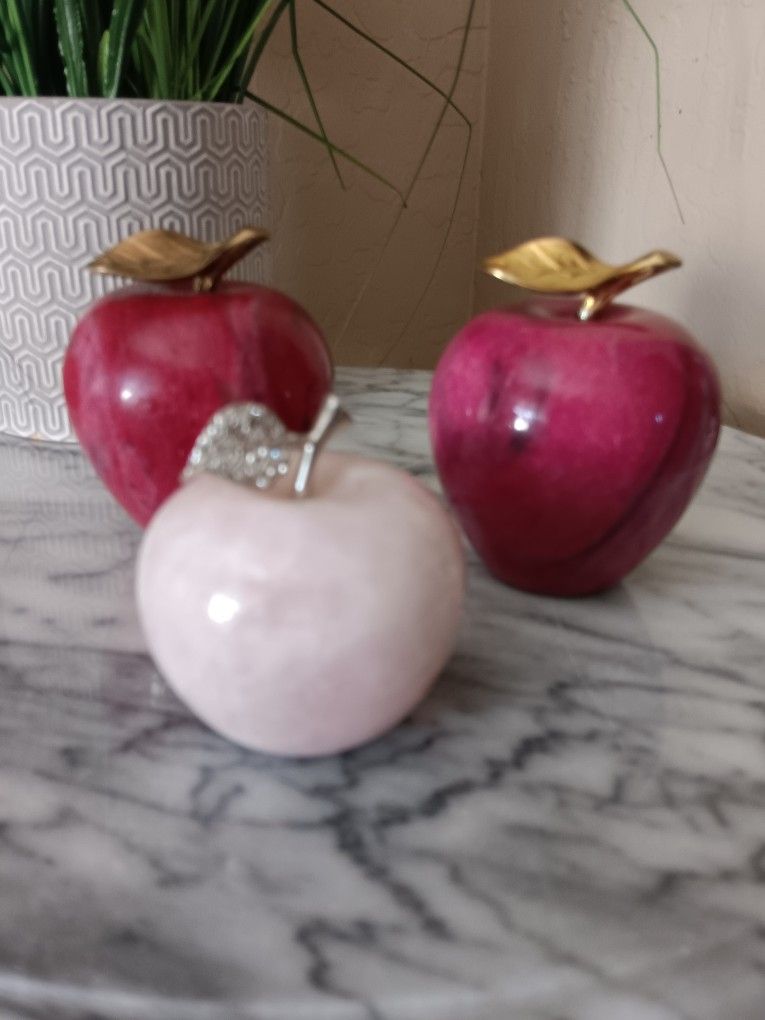 $15 π Apple Paperweights, 2 Marble 1 Crystal Quartz. All $15