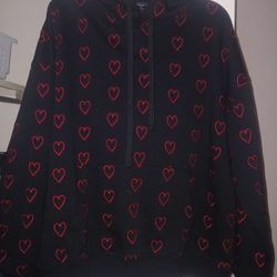 Mens' Black Lover Boy Hoodie with Red Hearts