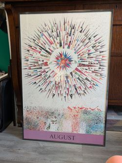 Vintage 1971 Brian Wildsmith August Star & Birds Calendar Poster Framed colorful geometric