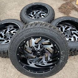 New 20” black off road wheels and New tires 20 Rims Rines negros Con Llantas Nuevas Ford F250 Jeep Wrangler jk jl rubicon Gladiator Chevy Silverado GM