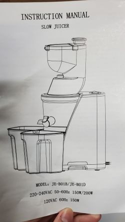 JE-B01B slow juicer AC 120V, 60Hz, 150W, cold presssed juicer