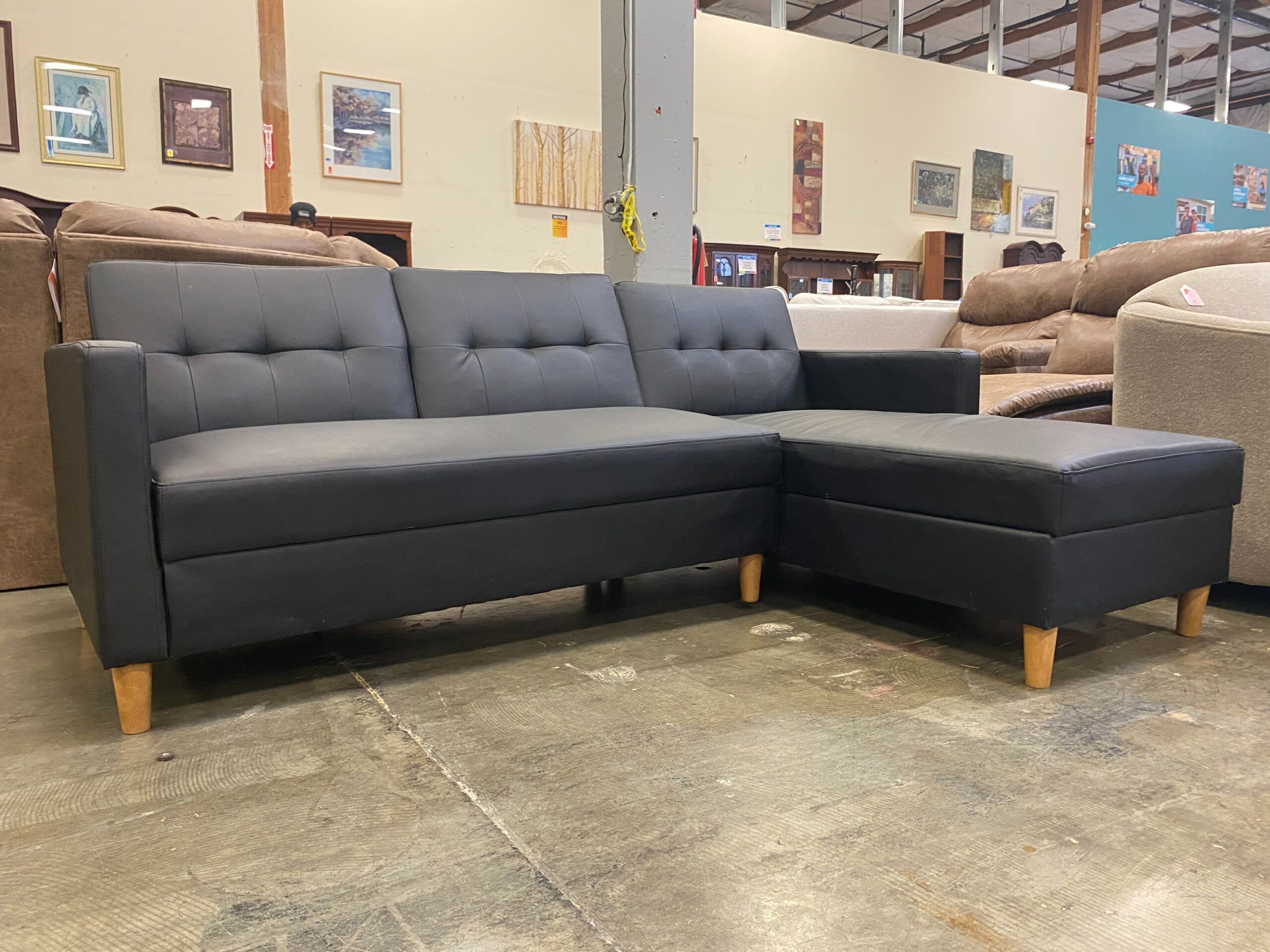 Black Modern L Shaped Sectional Futon with Storage