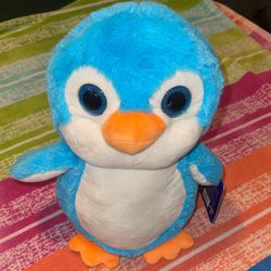 Kellytoy Plush Penguin Stuffed Animal Blue White Orange 13” Tall Big Blue Eyes