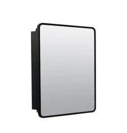 Glacier Bay 24 in. W x 30 in. H Rounded Corner Rectangular Matte Black Medicine Cabinet with Mirror