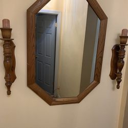 Wooden Candle Holder And Mirror 