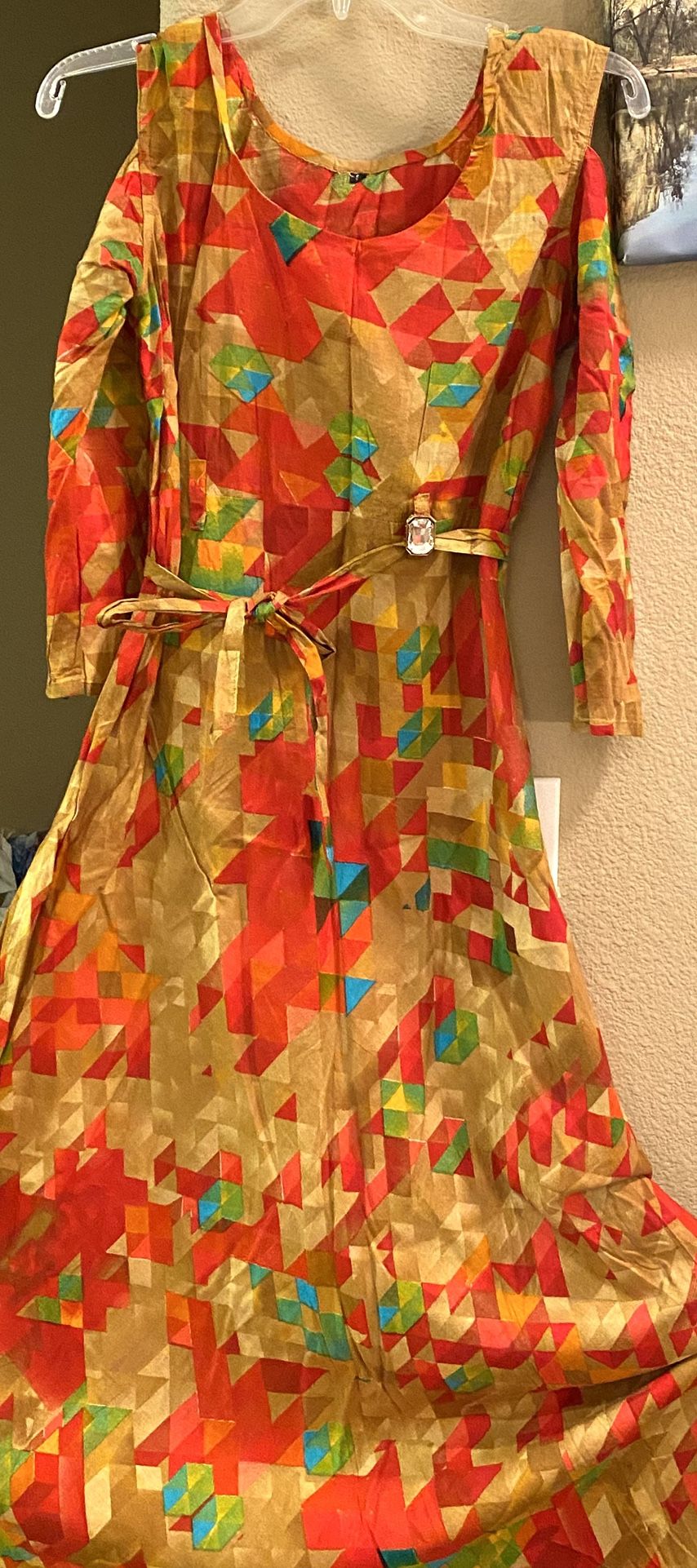 Mustard & red cold shoulder maxi dress/ US Size 10 / medium