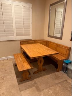 Solid wood nook table, and seating with in seat storage