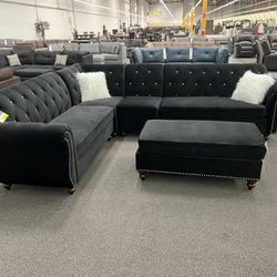 New Reversible Sectional .  100” X 123”.  Black Or Blue Velvet.  Free Delivery !