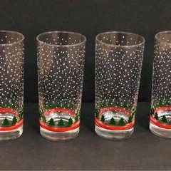 Vintage Libbey 15 oz Christmas Tree Snow Flat Tumblers Set of 4
