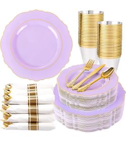 350PCS Purple Plastic Plates