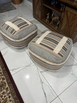 Set of 2 Boho Southwestern Patterned Floor Poufs / Ottoman Cushions