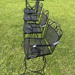 REFINISHED UNIQUE Plantation Patterns wrought iron SWIVEL stools and square table $349 CAN DELIVER!