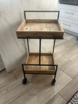 Rolling Shelves 2 Tier Iron Wood Cart Storage Rustic 