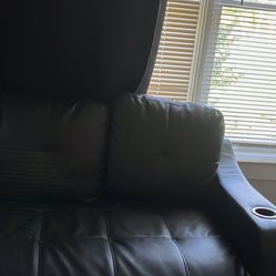 Black Faux Leather Sectional Couch 