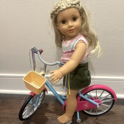 Doll Bicycle with Steamers & Basket For 18” Doll (American Girl Doll)