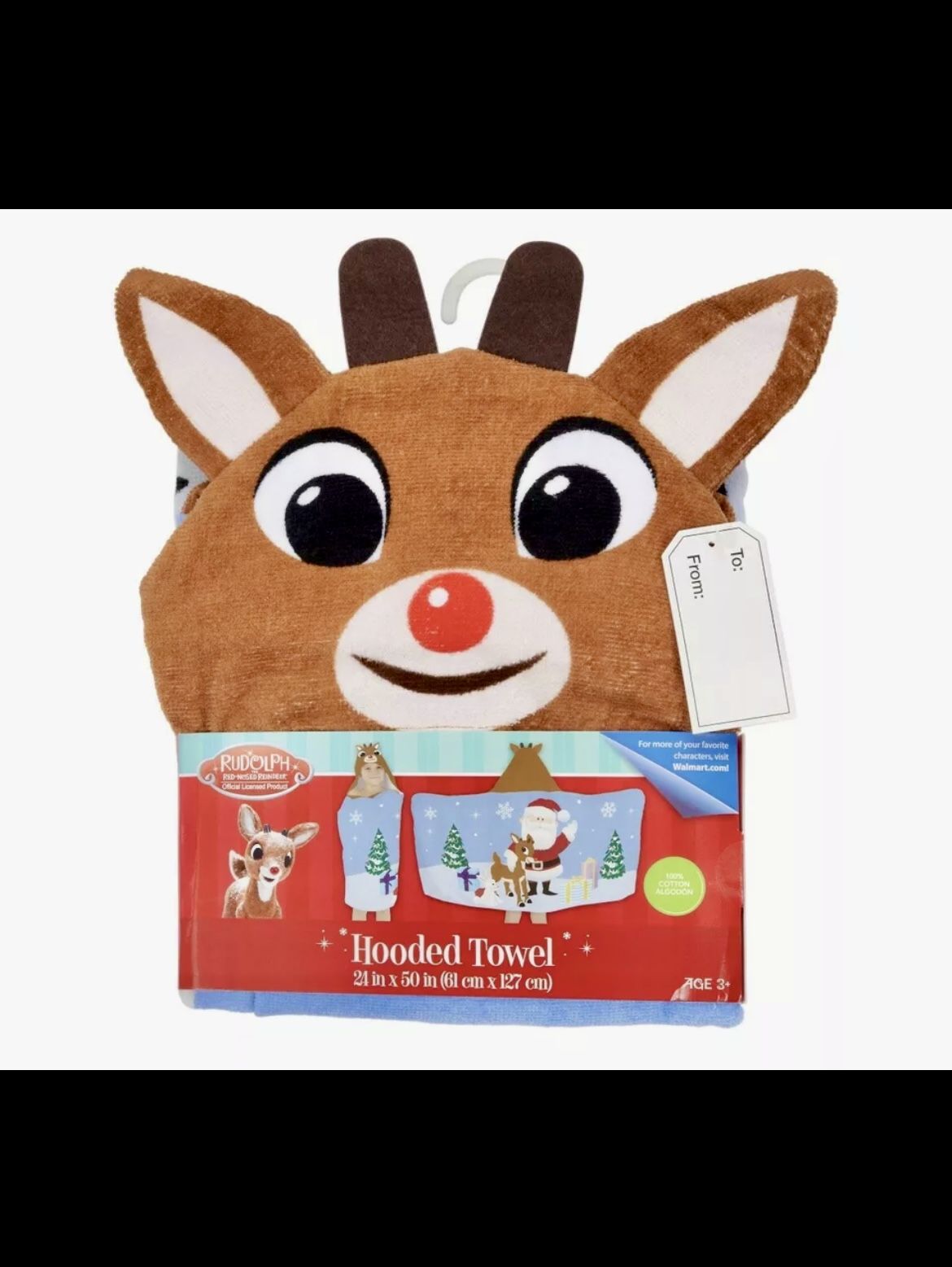 Rudolph The Red Nosed Reindeer Kid’s Holiday/Christmas Hooded Towel 24” X 50” 100% Cotton New