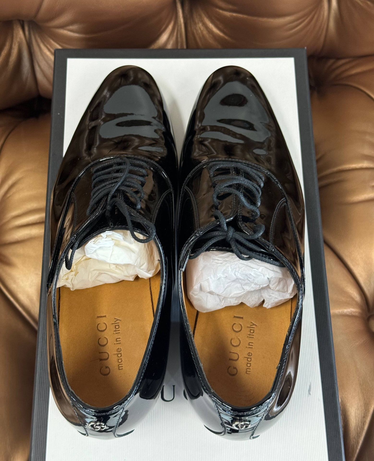 Gucci Worsh Patent Leather Derby Dress Black Made in Italy  display picture 2