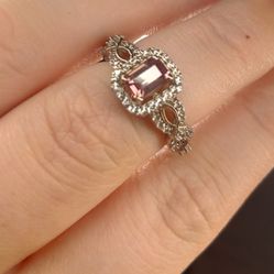 Morro Redondo Pink Tourmaline, Zircon Ring in Platinum Over Sterling Silver