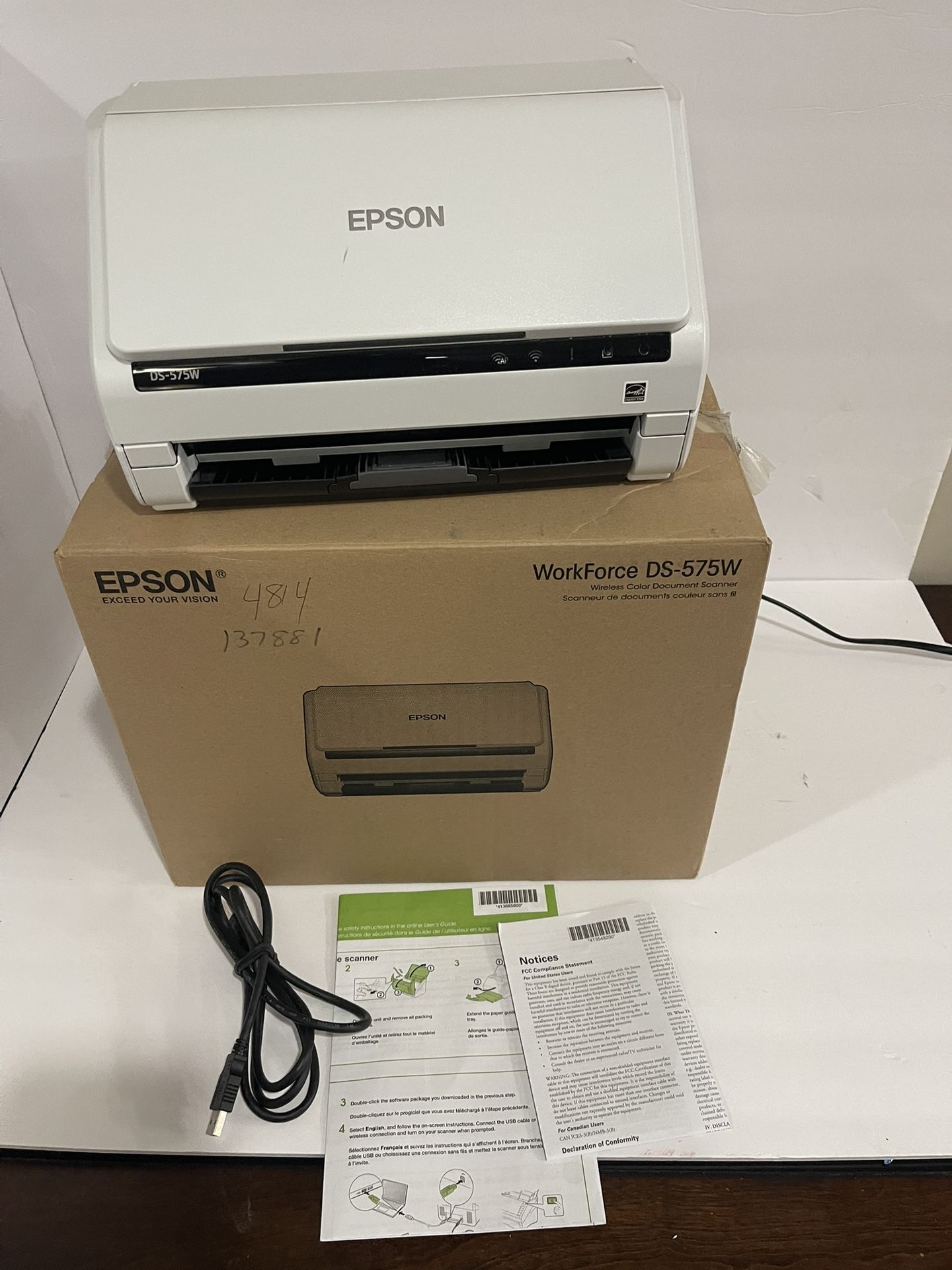 Epson DS-575W Duplex Document Scanner with Power Adapter