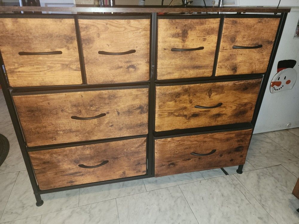 Jojoka 8-Drawer Dresser Chest of Drawers for Bedroom, Fabric Storage Organizer With Wood Top, Side Pockets &