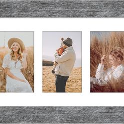 8x14 Picture Frame Display 3 opening 4X6 Picture Frame Collage,Multi Photo Frame with Mat,Plexiglass,Wall Hanging Decor,Grey Wood Grain