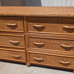 Vintage Bamboo Dresser 6 Drawers Great Condition Wardrobe Closet Clothing Storage Boho Tiki