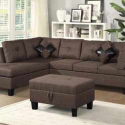 New In The Box 📦 Brown Living Room Sectional With Ottoman - Delivery Available 