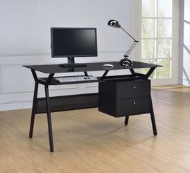 Black Glass Top Computer Office Desk Ready To Assemble
