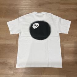 white 8ball stussy tee