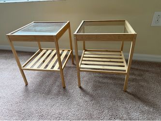 IKEA Nesna bamboo side tables with glass tops