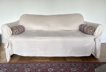 World Market Luxe Sofa Frame With Beige Removable Couch Cover