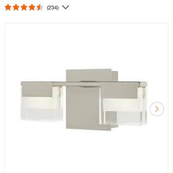VICINO 12.61 in. W x 5.71 in. H 2-Light Brushed Nickel Integrated LED Bathroom Vanity Light with Rectangular Shades