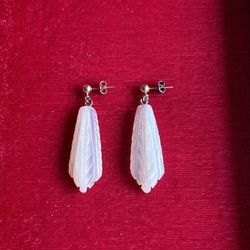 Vintage White Stone Quartz - Gold Plated Silver Earrings